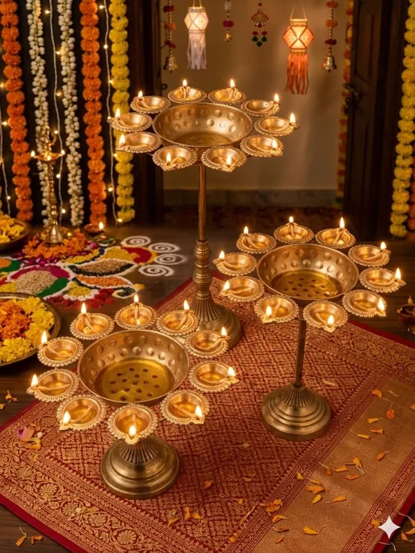 Metal_Traditional_Embossed_Three_Piece_Diya_Stand_Set