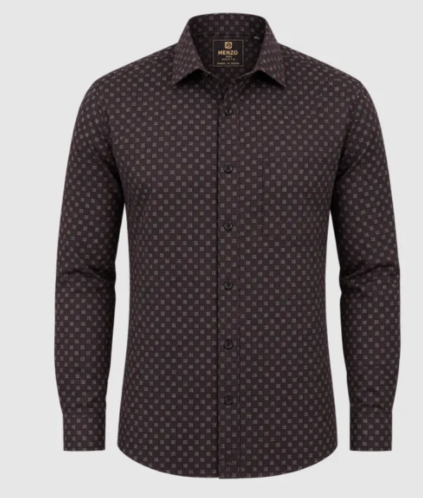 Dark_Brown_Patterned_Regular_Fit_Shirt_For_Men