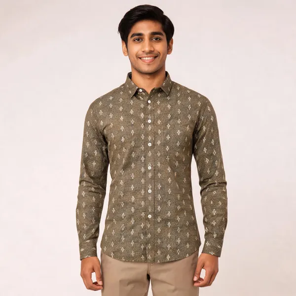 Olive_Textured_Regular_Fit_Shirt_For_Men