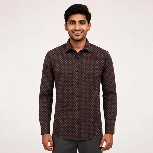 Dark_Brown_Patterned_Regular_Fit_Shirt_For_Men