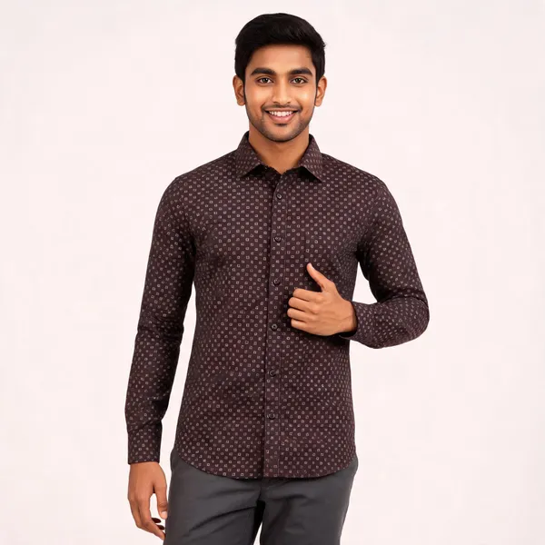 Dark_Brown_Patterned_Regular_Fit_Shirt_For_Men