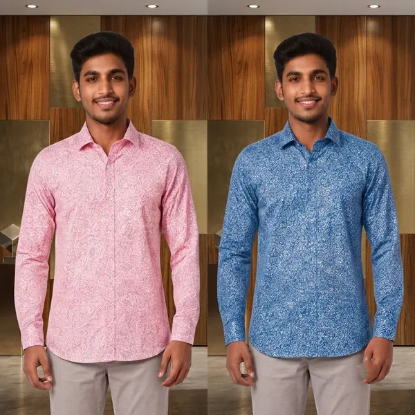 Blue_And_PinkCotton_Printed_Shirts_For_Men