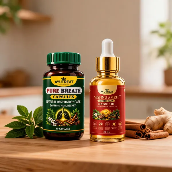 Ayutreat_Pure_Breath_Capsules_&_Vishnu_Amrit_Nabhi_Oil_Combo
