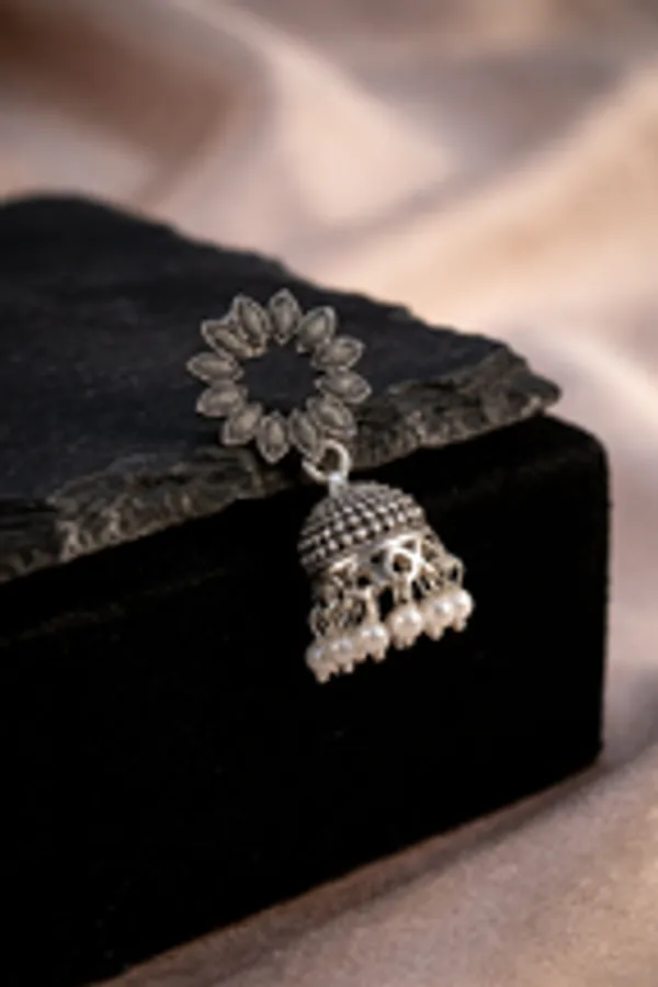 Floral_Bloom_Oxidised_Silver_Jhumkas_With_Pearl_Drops