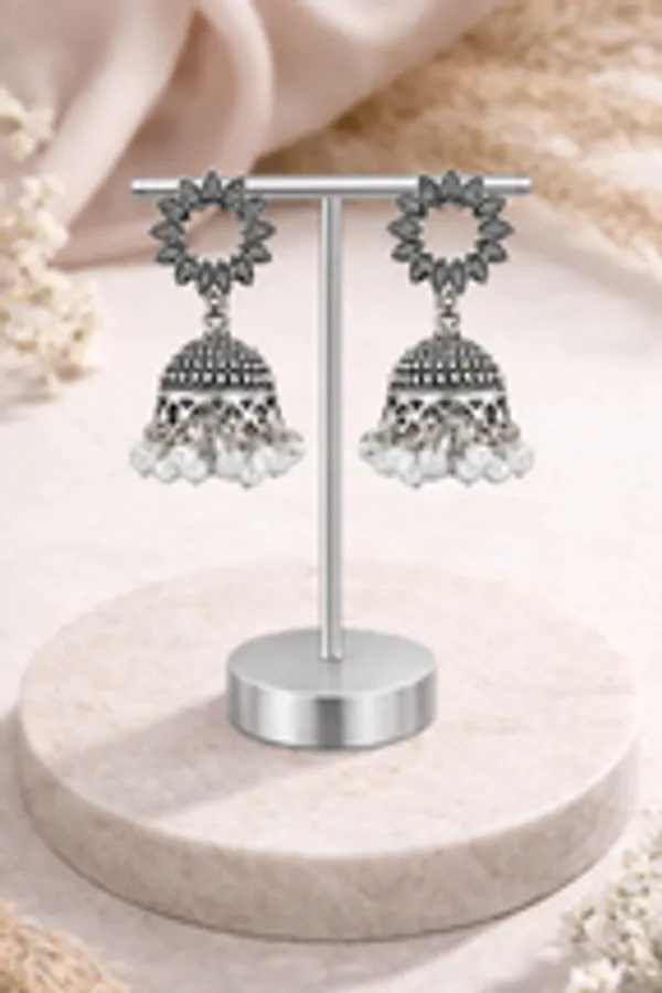 Floral_Bloom_Oxidised_Silver_Jhumkas_With_Pearl_Drops