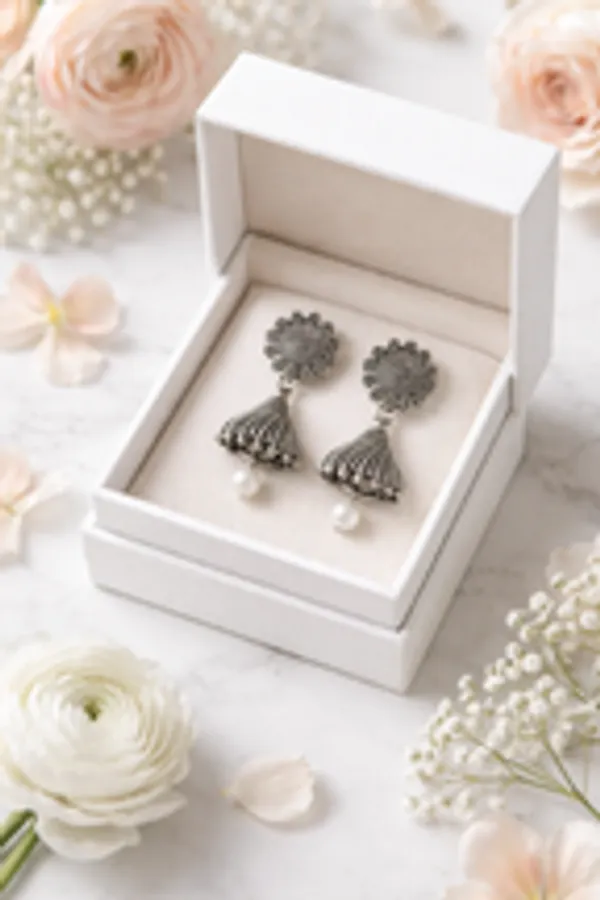Floral_Sunburst_Fluted_Bell_Earrings_With_Pearl