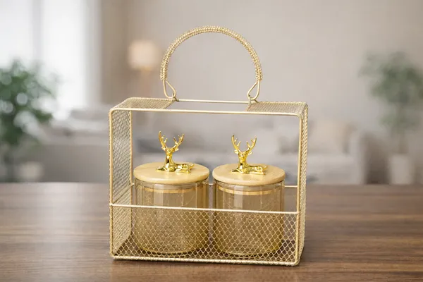 Luxury_Gold_Mesh_Hamper_Basket_With_Deer_Lid_Jars