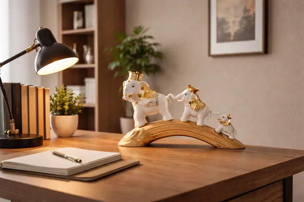 White_Gold_Elephant_Family_On_Bridge_Feng_Shui_Lucky_Home_Decor_Statue