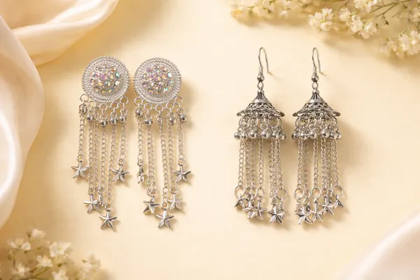 Celestial_Silver_Charm_Chain_Earring_Set_Set_Of_4