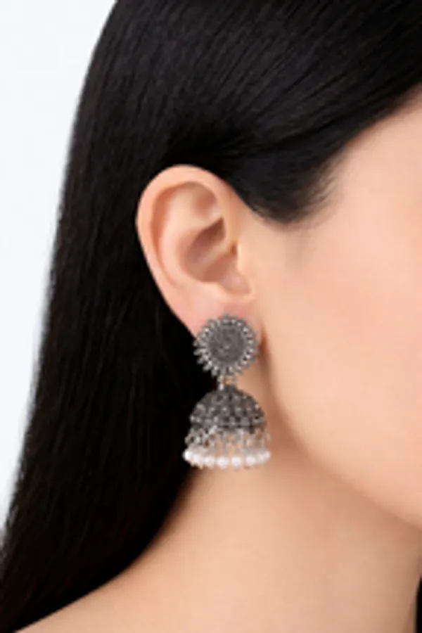 Mandala_Sunburst_Oxidised_Jhumkas_With_White_Beads