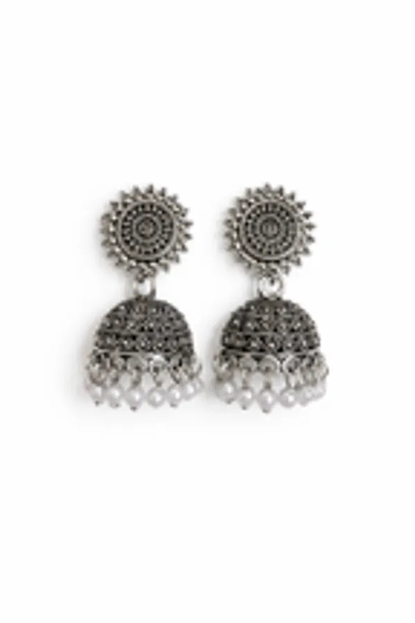 Mandala_Sunburst_Oxidised_Jhumkas_With_White_Beads