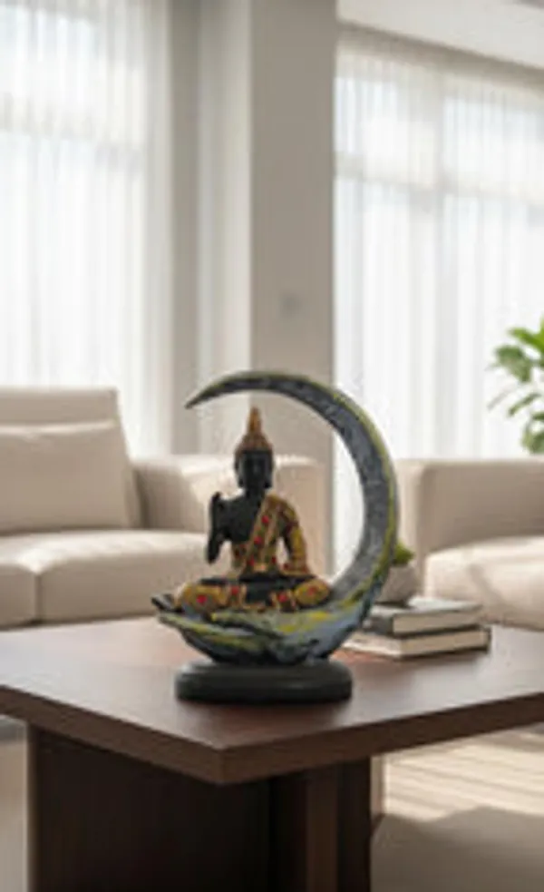 Meditating_Buddha_On_Crescent_Moon_Black_Gold_Spiritual_Home_Accent