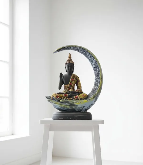 Meditating_Buddha_On_Crescent_Moon_Black_Gold_Spiritual_Home_Accent