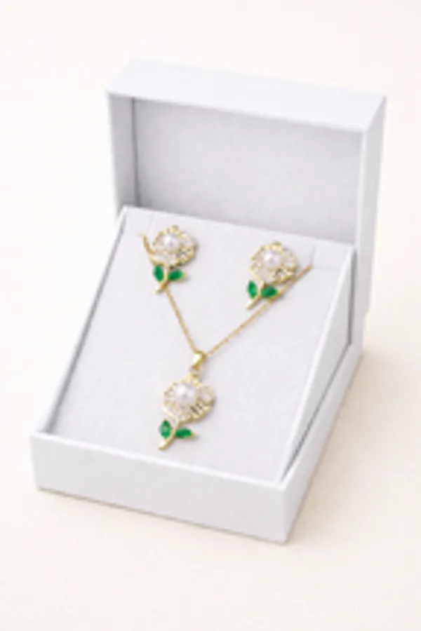 Enchanted_Pearl_Green_Leaf_Floral_Jewelry_Set
