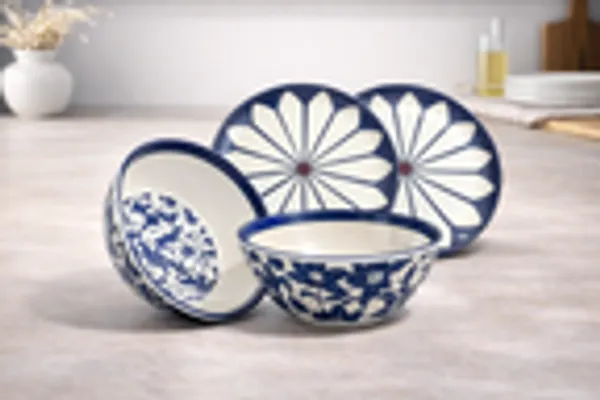 Indigo_Floral_Petal_4_Piece_Ceramic_Bowl_And_Plate_Set