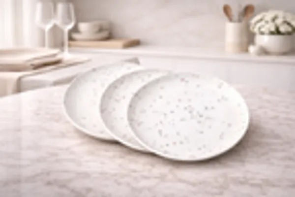 Terrazzo_Pattern_Porcelain_Plate_Set_4_Piece_With_Chrome_Rack