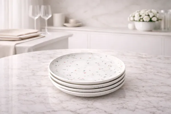 Terrazzo_Pattern_Porcelain_Plate_Set_4_Piece_With_Chrome_Rack