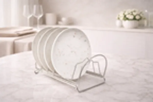 Terrazzo_Pattern_Porcelain_Plate_Set_4_Piece_With_Chrome_Rack