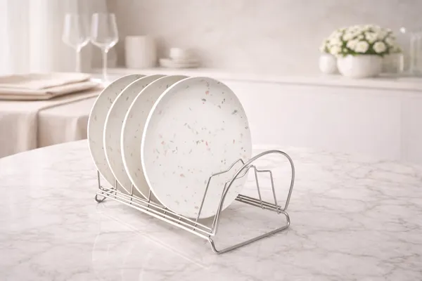 Terrazzo_Pattern_Porcelain_Plate_Set_4_Piece_With_Chrome_Rack