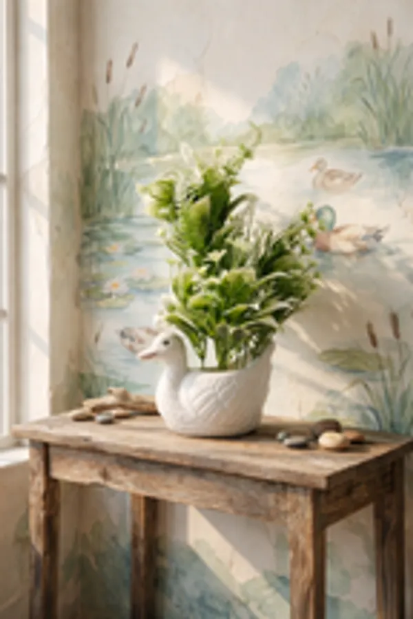 Whimsical_Ceramic_Duck_Planter_With_Faux_Greenery