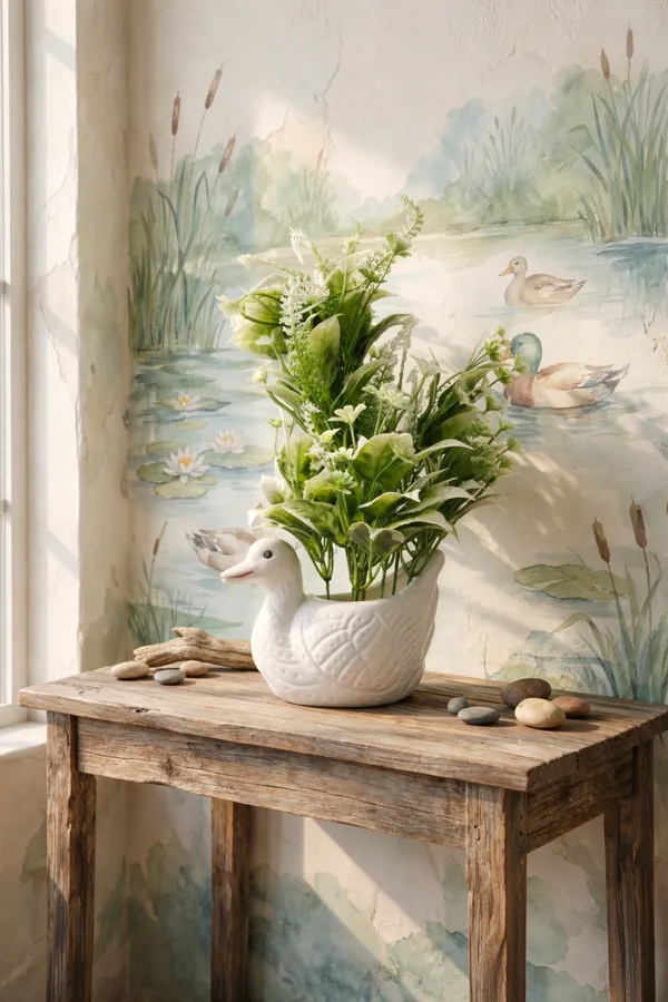 Whimsical_Ceramic_Duck_Planter_With_Faux_Greenery