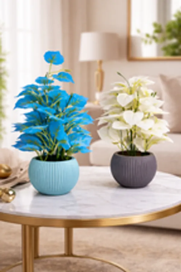 Modern_Pop_Decor_Blue_White_Faux_Potted_Plants