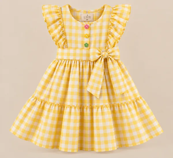 Yellow_Gingham_Ruffle_Sleeve_Dress