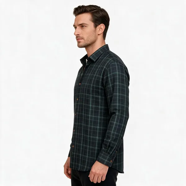 Navy_Green_Cotton_Blend_Check_Shirt_For_Men