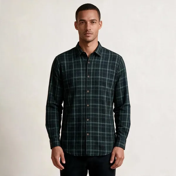 Navy_Green_Cotton_Blend_Check_Shirt_For_Men