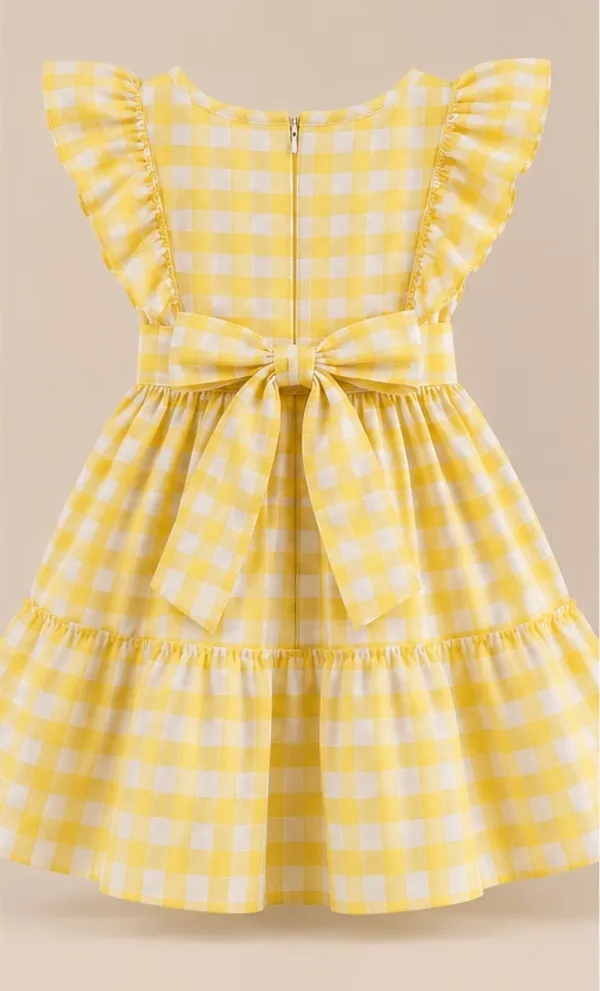 Yellow_Gingham_Ruffle_Sleeve_Dress