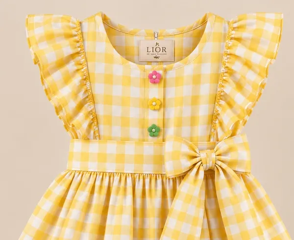 Yellow_Gingham_Ruffle_Sleeve_Dress