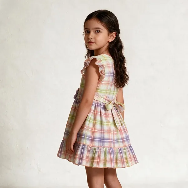 Multicolor_Cotton_Plaid_Flutter_Sleeve_Frock_For_Girls
