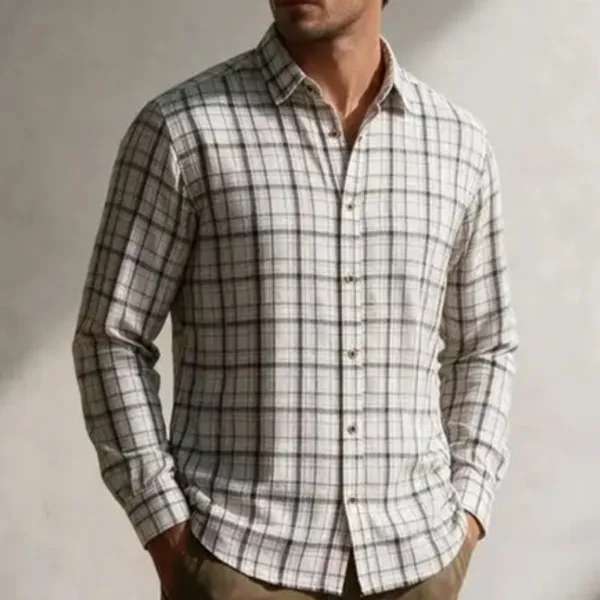 White_Cotton_Blend_Checkered_Shirt_For_Men