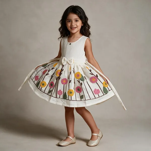 White_Cotton_Linen_Sleeveless_Embroidered_Frock_For_Girls