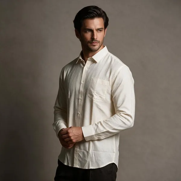 Cream_Pure_Linen_Classic_Shirt_For_Men