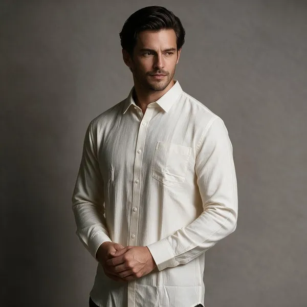 Cream_Pure_Linen_Classic_Shirt_For_Men