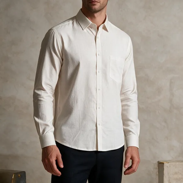 White_Linen_Cotton_Regular_Fit_Shirt_For_Men