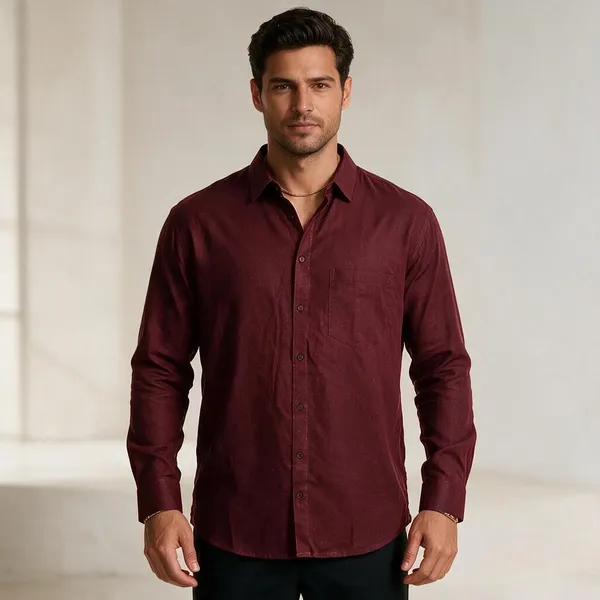 Maroon_Cotton_Textured_Full_Sleeve_Shirt_For_Men