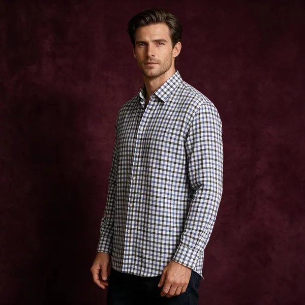 Blue_White_Cotton_Blend_Fine_Check_Shirt_For_Men