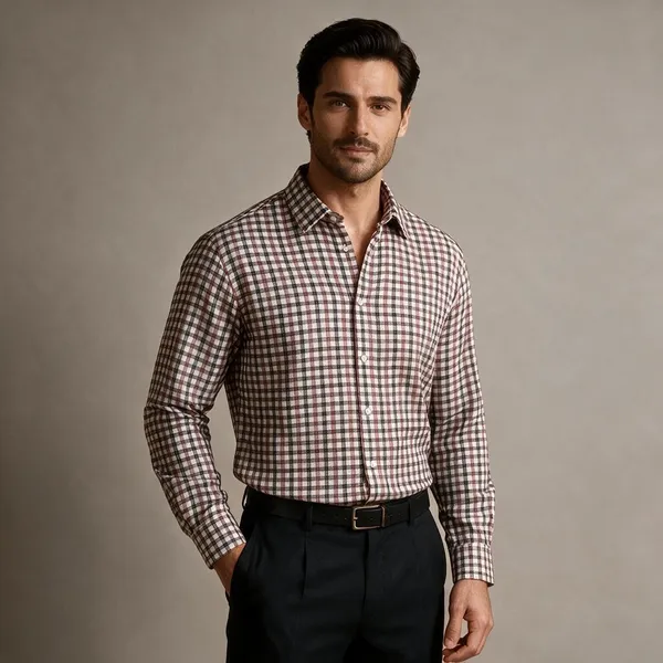 Maroon_White_Cotton_Blend_Check_Shirt_For_Men