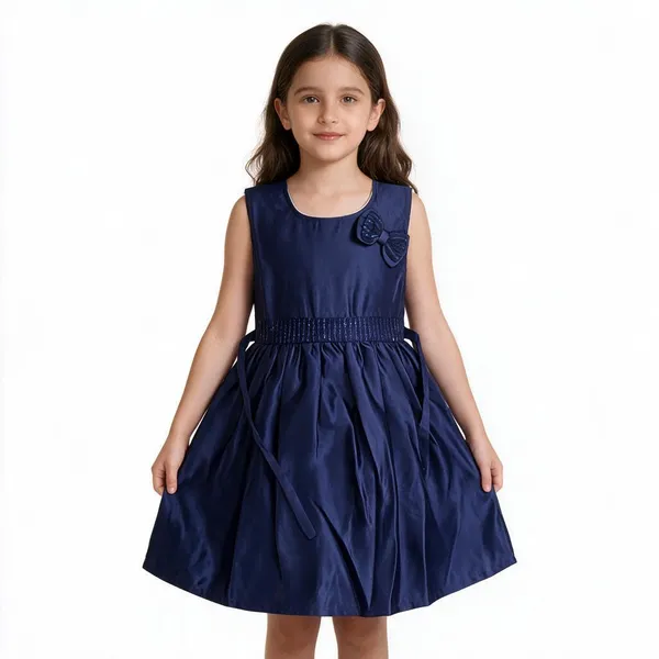 Blue_Satin_Fit_And_Flare_Frock_For_Girls