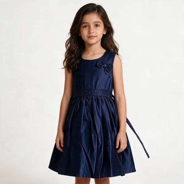 Blue_Satin_Fit_And_Flare_Frock_For_Girls