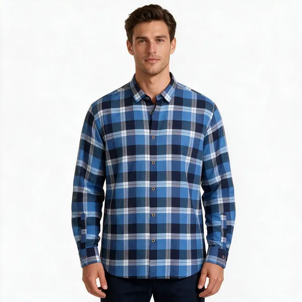 Blue_Cotton_Blend_Plaid_Shirt_For_Men