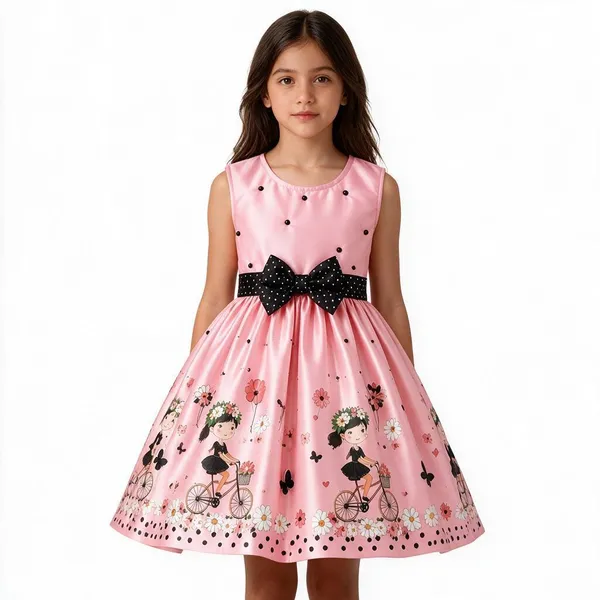 Pink_Satin_Sequin_Bow_Frock_For_Girls