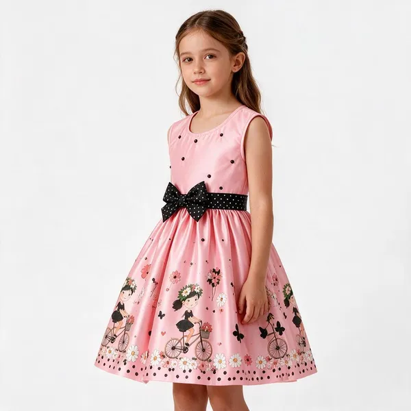 Pink_Satin_Sequin_Bow_Frock_For_Girls