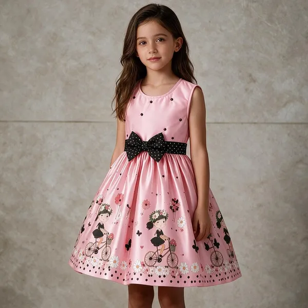 Pink_Satin_Sequin_Bow_Frock_For_Girls