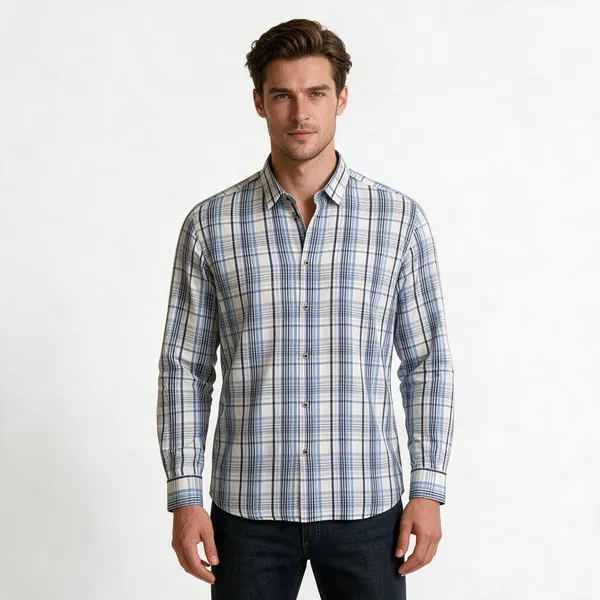 Blue_White_Cotton_Blend_Check_Shirt_For_Men