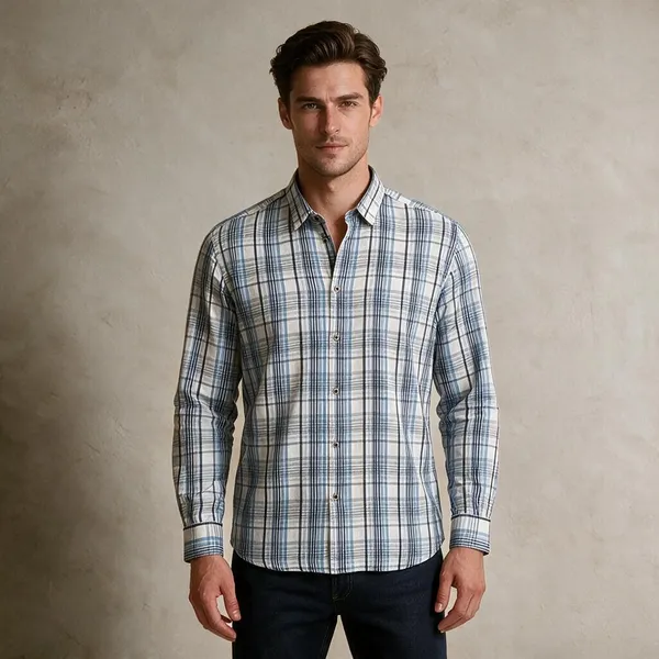 Blue_White_Cotton_Blend_Check_Shirt_For_Men