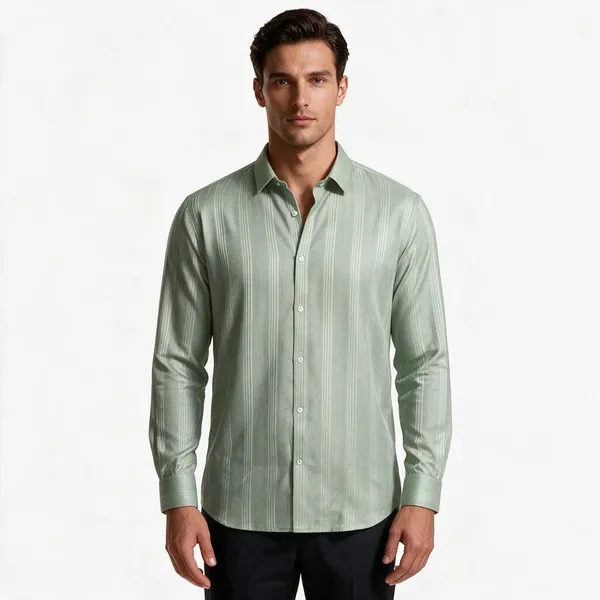 Sage_Green_Cotton_Vertical_Stripe_Shirt_For_Men