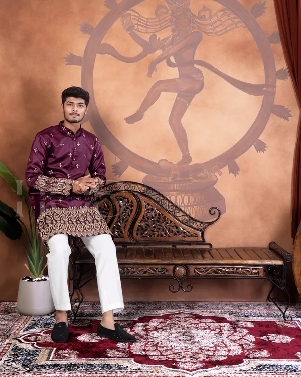 Royal_Dusk_Zari_Embroidered_Heirloom_Kurta_Wine